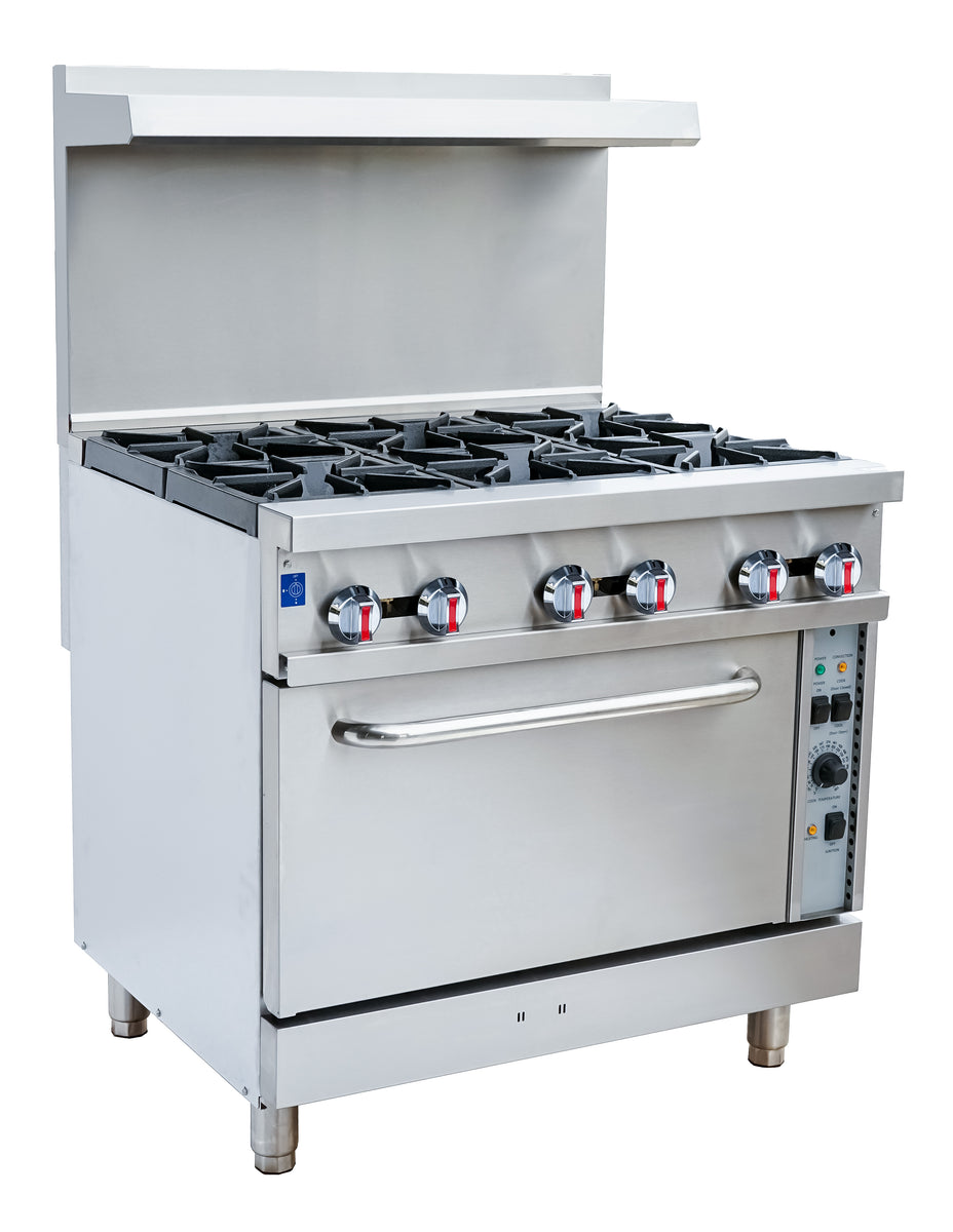 Serv-Ware SGR-6B-C 36 In. 6-Burner Gas Range with Convection Oven
