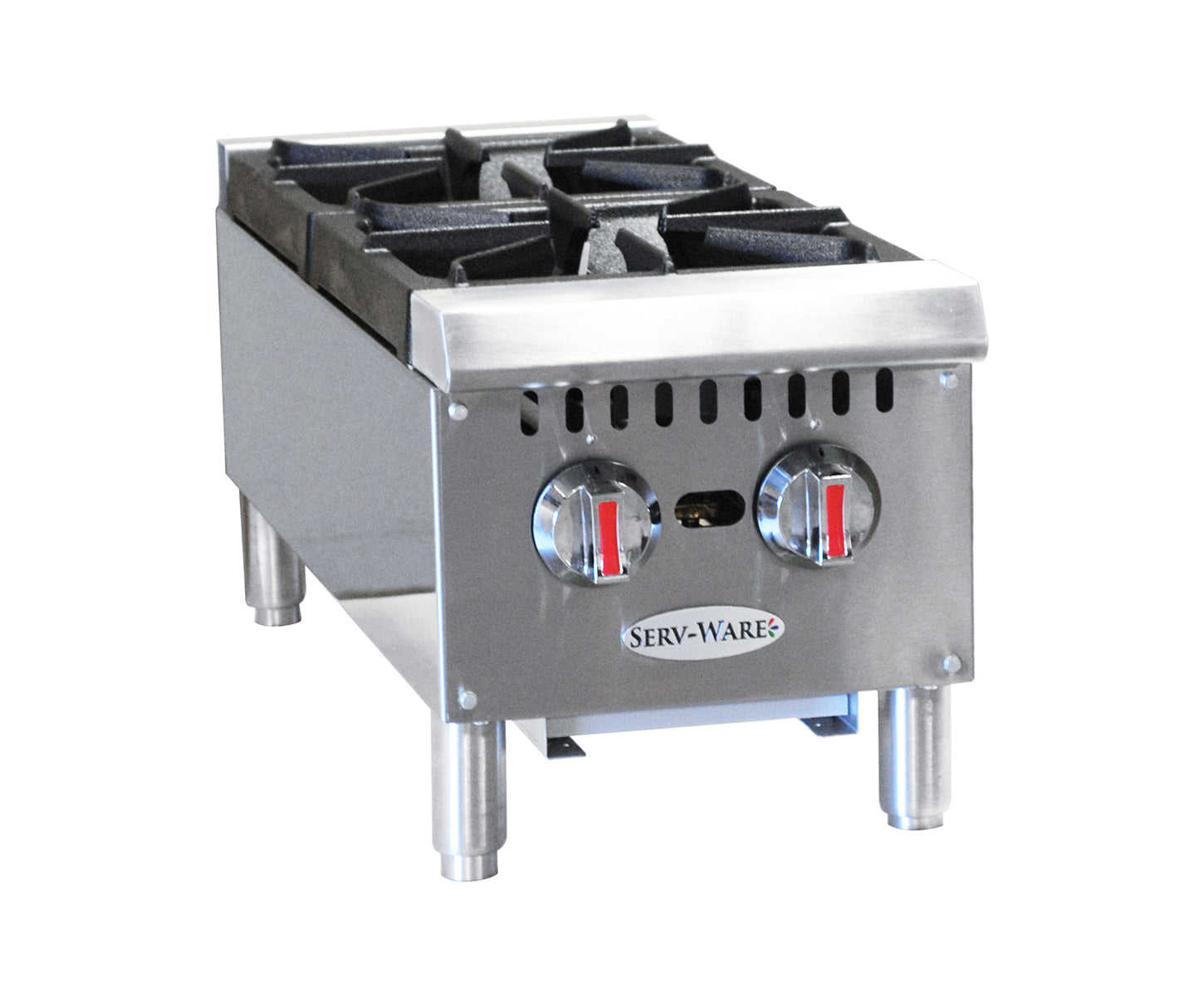 Serv-Ware SHPS-12 12 In. Gas Hot Plate, 2 Burner, 25,000 BTU Each