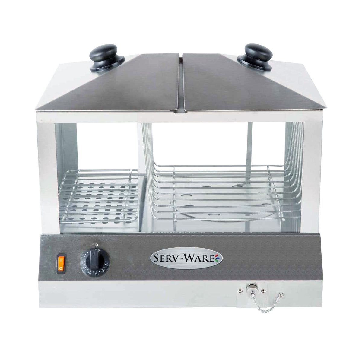 Serv-Ware EHS-02 18.25 In. Countertop Hot Dog Steamer, 200 Hot Dogs/60 Buns, 8 Qt. Reservoir