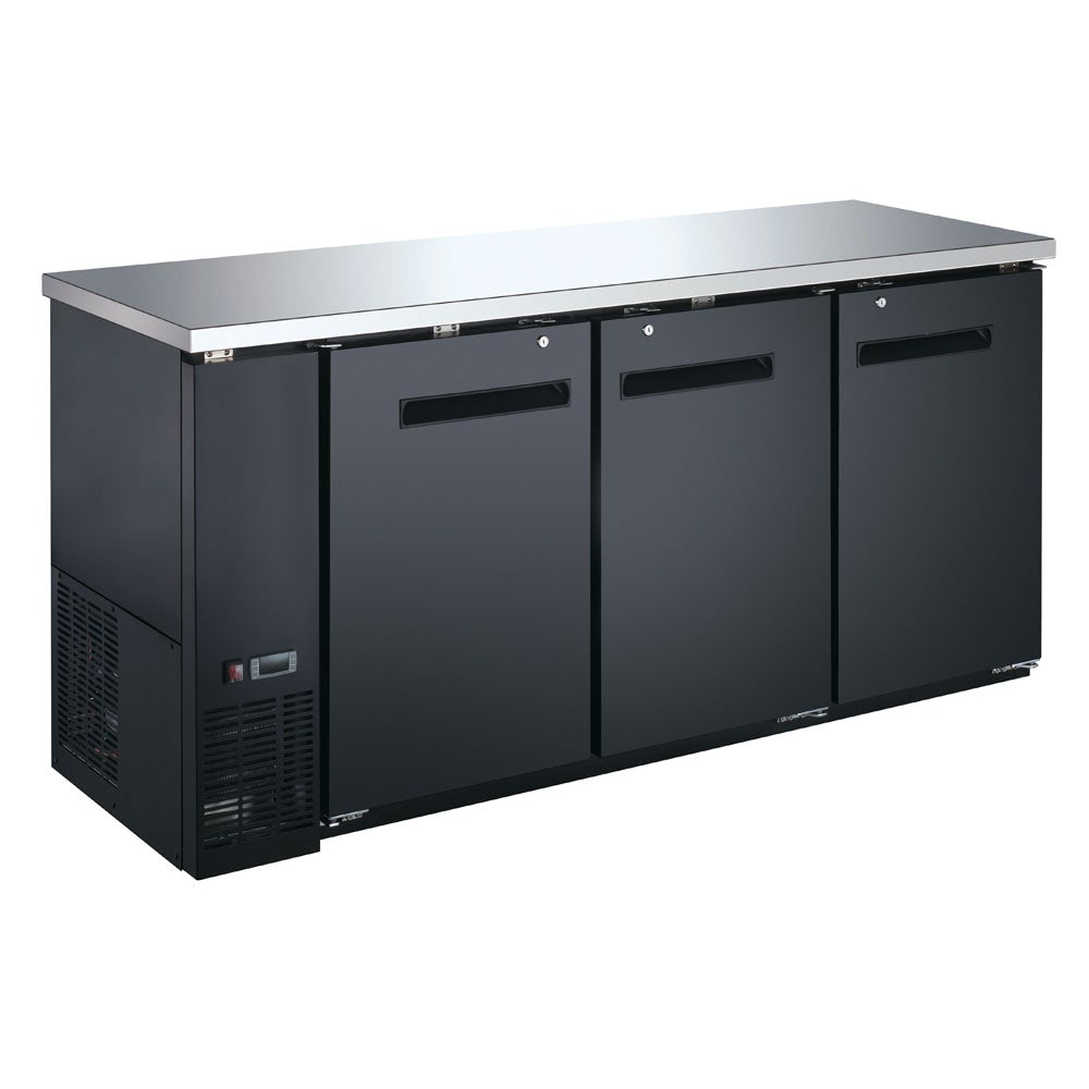 Coldline CBB-72 72" Black Counter Height Narrow Solid Door Back Bar Refrigerator