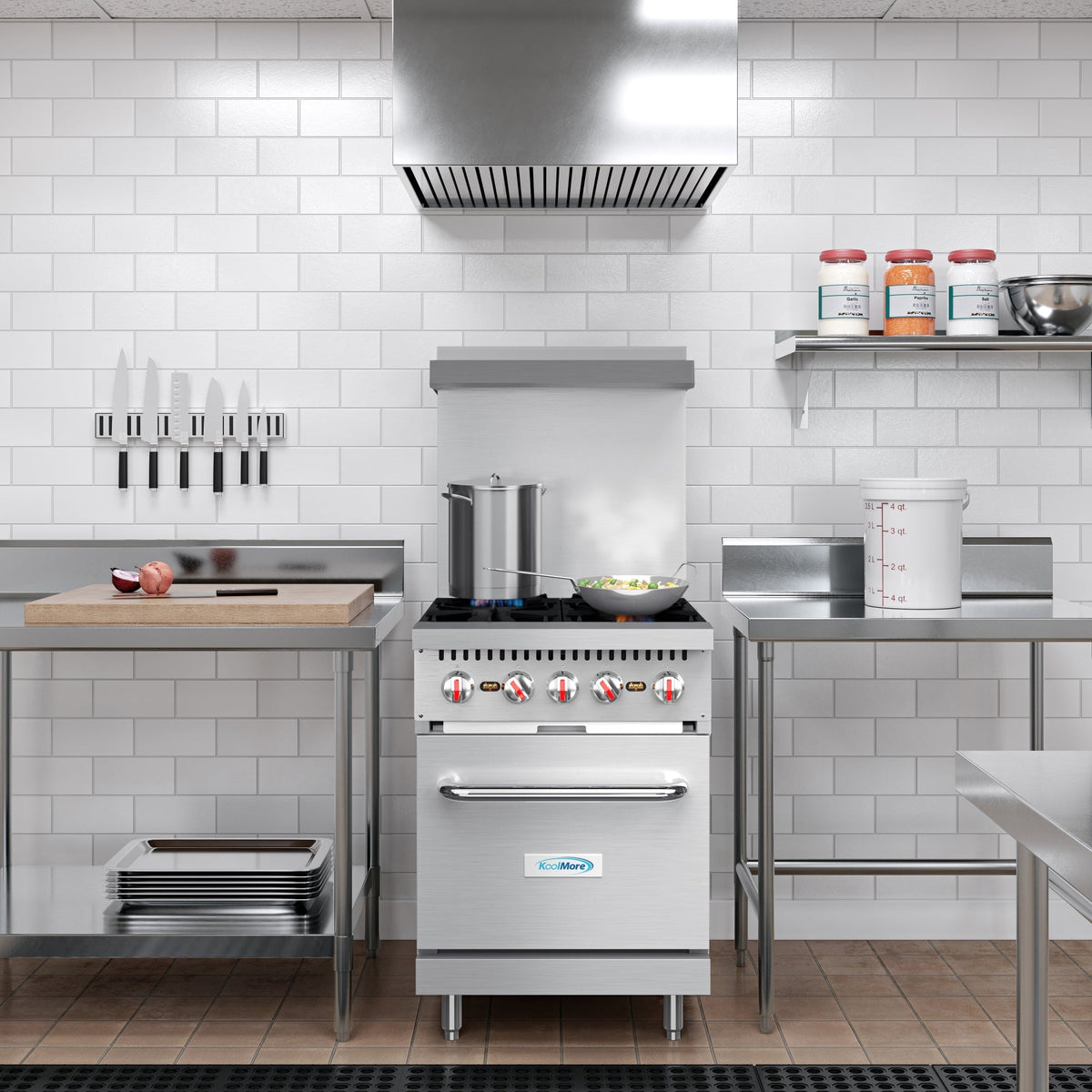KoolMore KM-CR24-LP 24 In. Commercial Liquid Propane Range, 4 Burners, Standard Oven, Stainless Steel