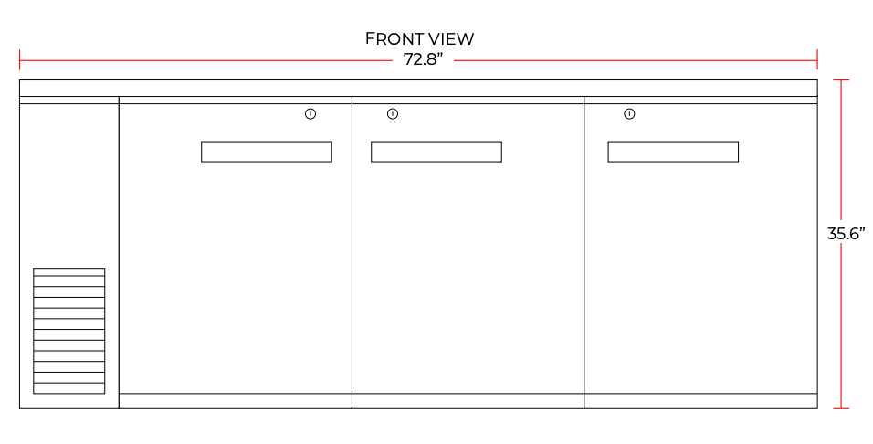 Coldline CBB-72 72" Black Counter Height Narrow Solid Door Back Bar Refrigerator
