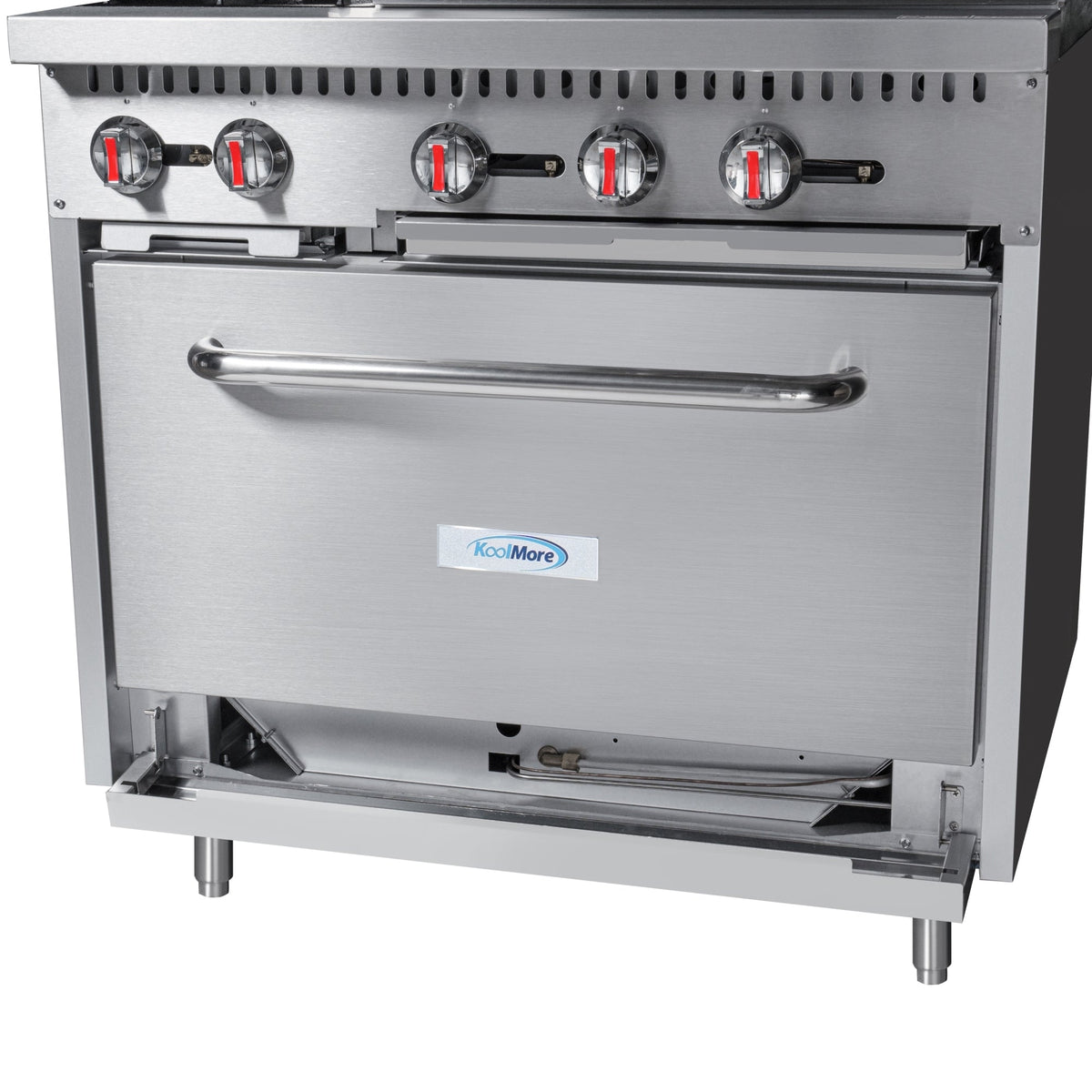KoolMore KM-CRG36-LP 36 In. Commercial Liquid Propane Range, Stainless Steel, 2 Open Burners, 24 In. Griddle