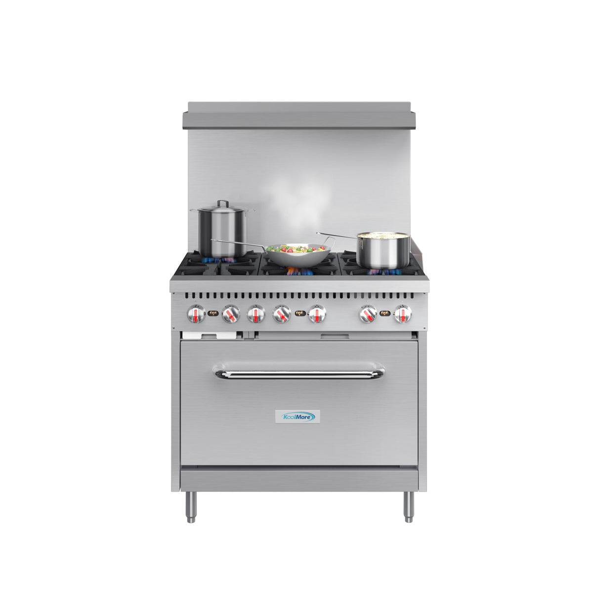 KoolMore KM-CR36-LP 36 In. Commercial Liquid Propane Range, 6 Burners, Standard Oven, Stainless Steel
