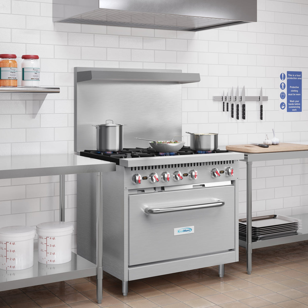KoolMore KM-CR36-LP 36 In. Commercial Liquid Propane Range, 6 Burners, Standard Oven, Stainless Steel