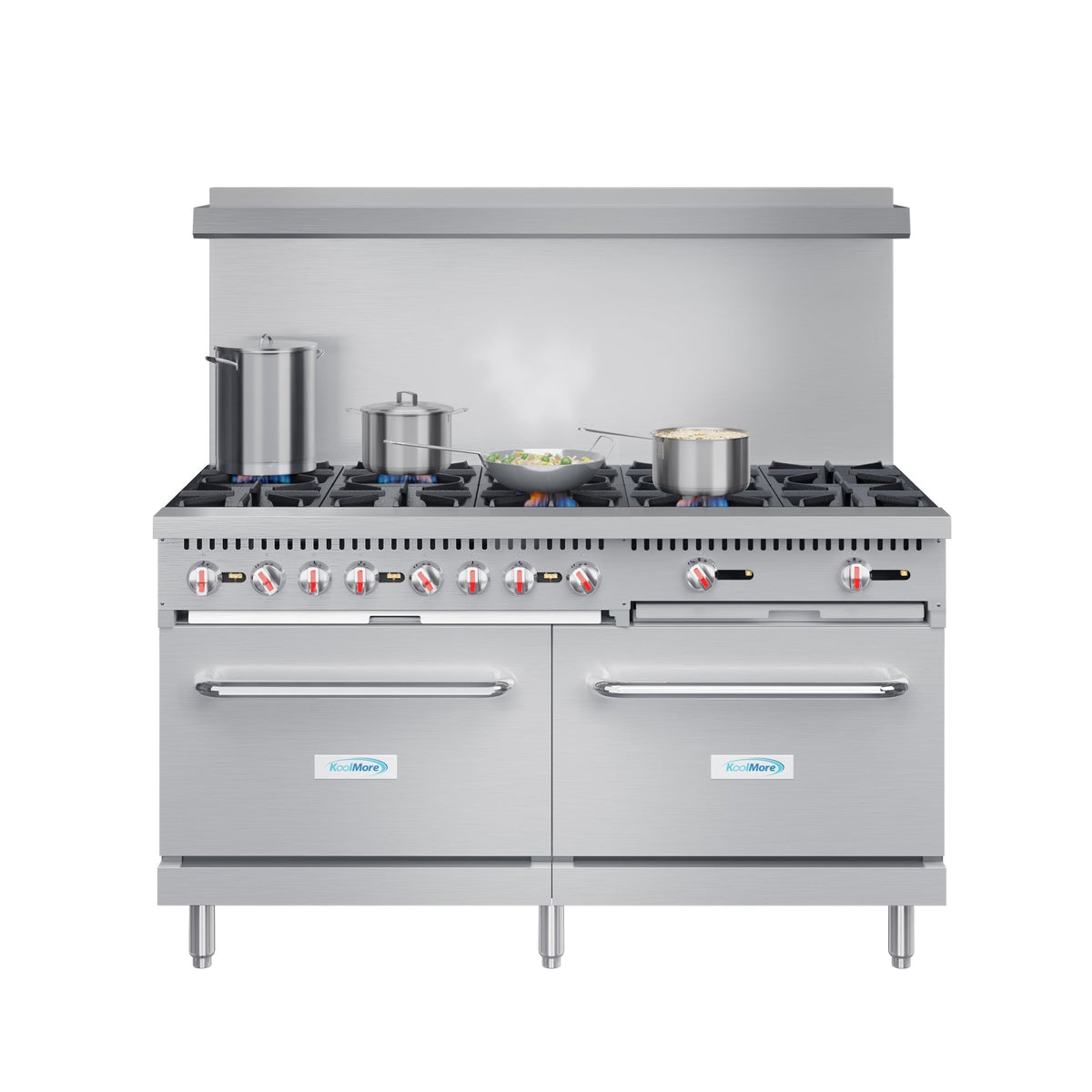 KoolMore KM-CR60-LP 60 In. Commercial Liquid Propane Range, 10 Burners, 2 Standard Ovens, Stainless Steel