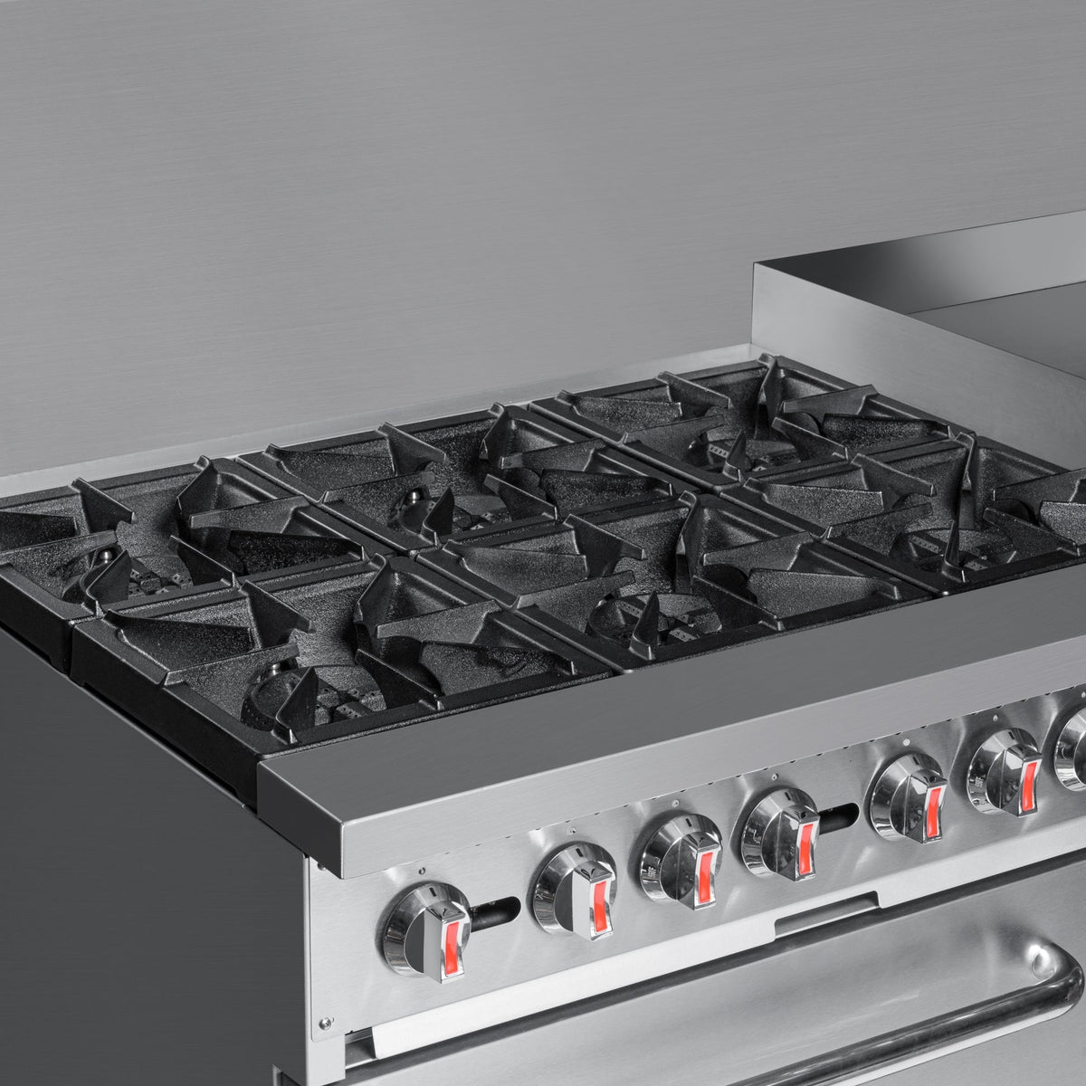 KoolMore KM-CRG60-LP 60 In. Commercial Liquid Propane Range, Stainless Steel, 6 Open Burners, 24 In. Griddle, Dual Ovens