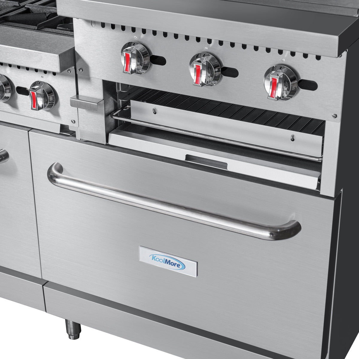 KoolMore KM-CRGB60-NG 60 In. Commercial Natural Gas Range, Stainless Steel, 6 Open Burners, 24 In. Griddle, Broiler, Dual Ovens