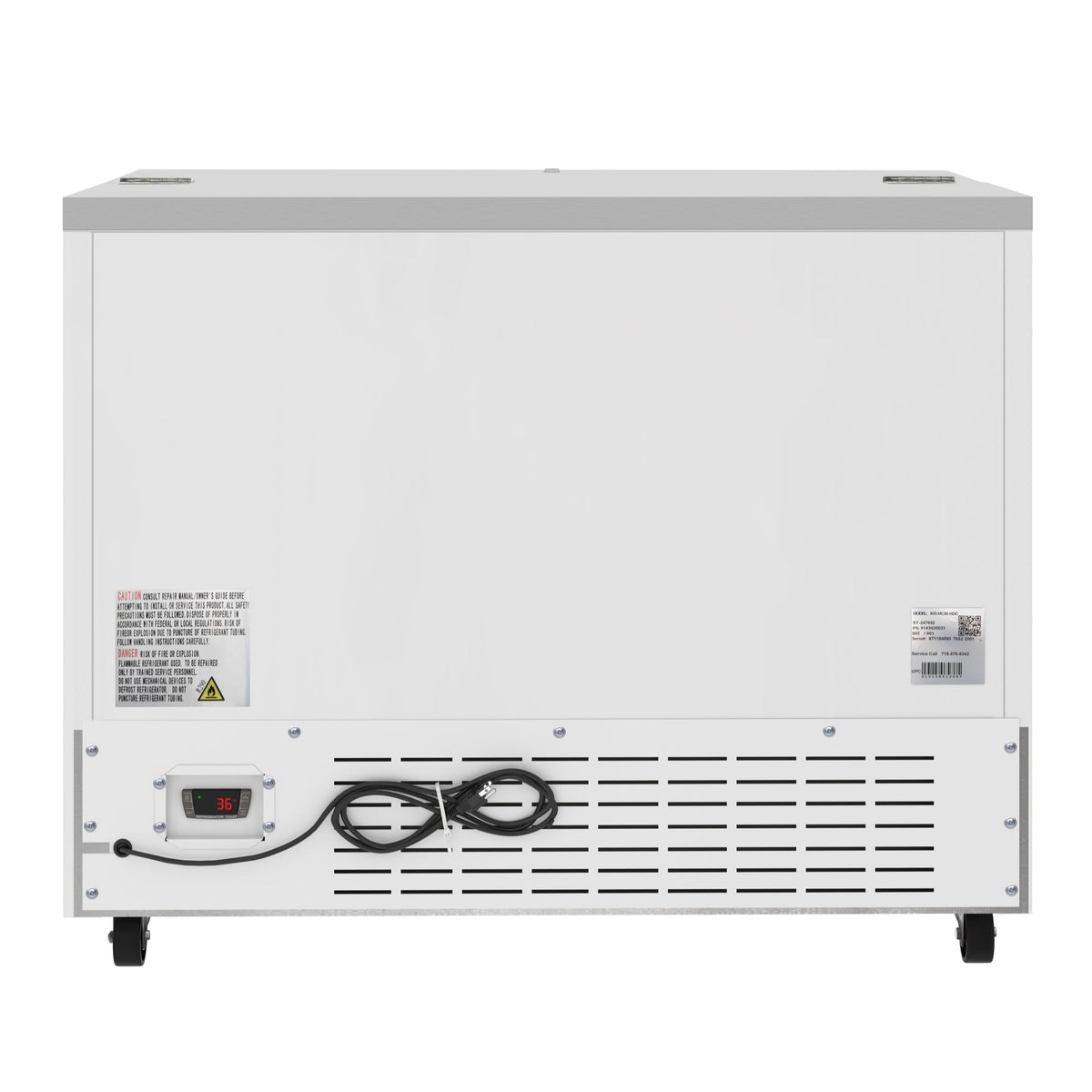KoolMore KM-MC49-HDC 49 In. Commercial Milk Cooler, 12 Crate Capacity, Stainless Steel and White, Heavy-Duty Casters