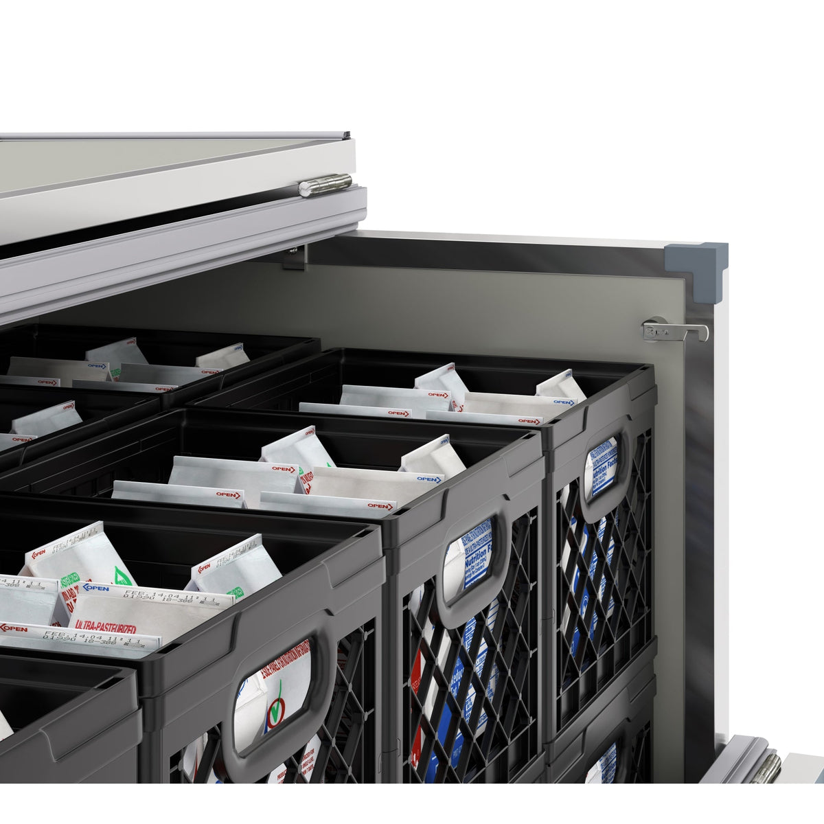 KoolMore KM-MC58-HDC 58 In. Commercial Milk Cooler, 16 Crate Capacity, Stainless Steel and White, Heavy-Duty Casters