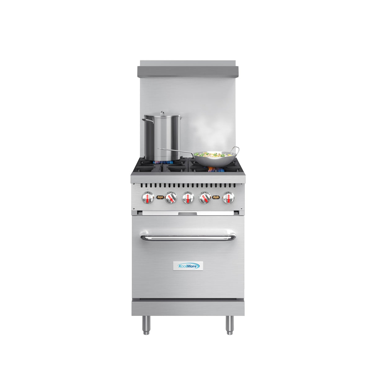 KoolMore KM-CR24-LP 24 In. Commercial Liquid Propane Range, 4 Burners, Standard Oven, Stainless Steel