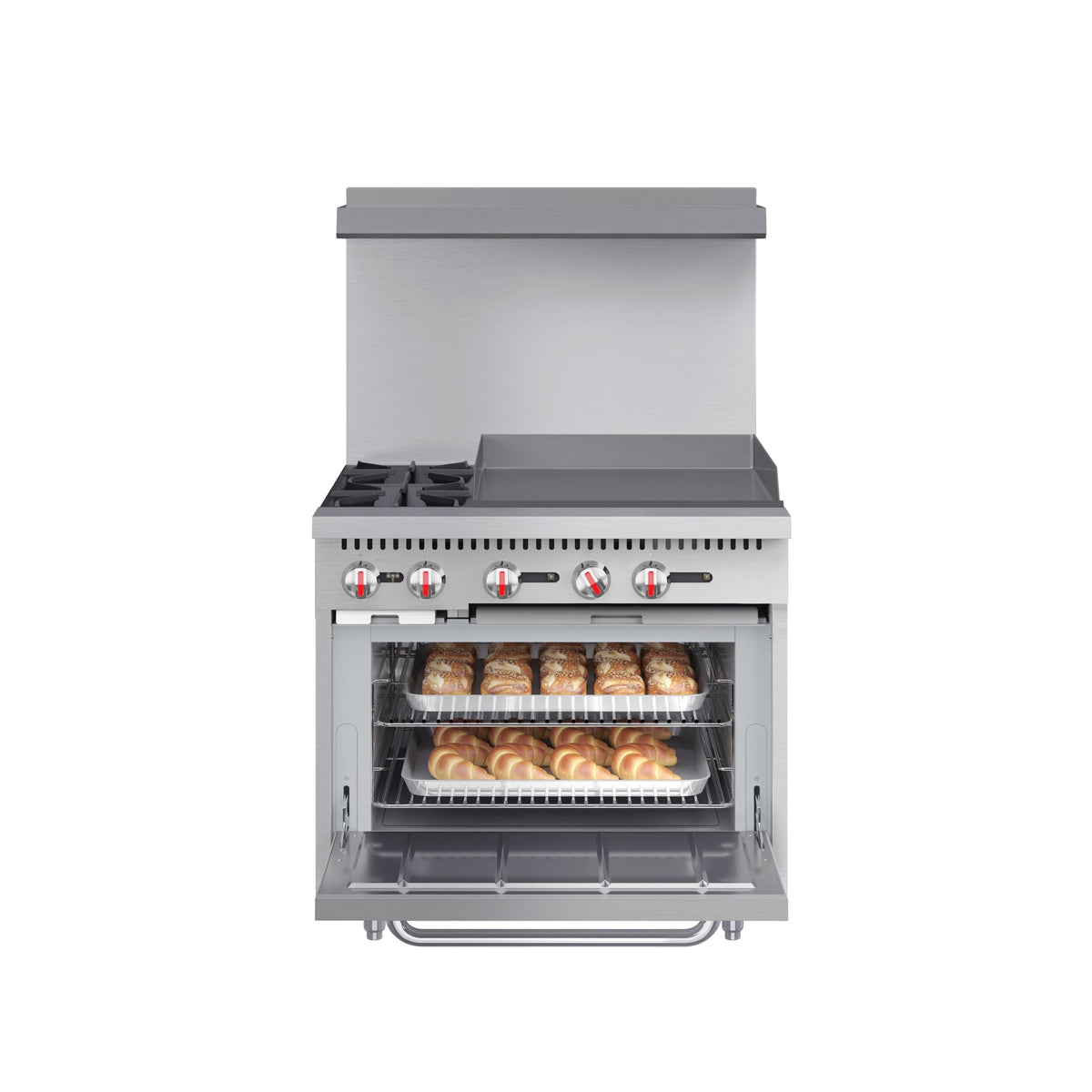 KoolMore KM-CRG36-LP 36 In. Commercial Liquid Propane Range, Stainless Steel, 2 Open Burners, 24 In. Griddle