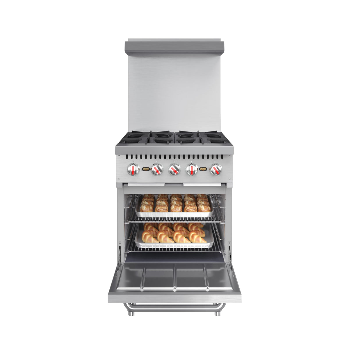 KoolMore KM-CR24-NG 24 In. Commercial Natural Gas Range, 4 Burners, Standard Oven, Stainless Steel