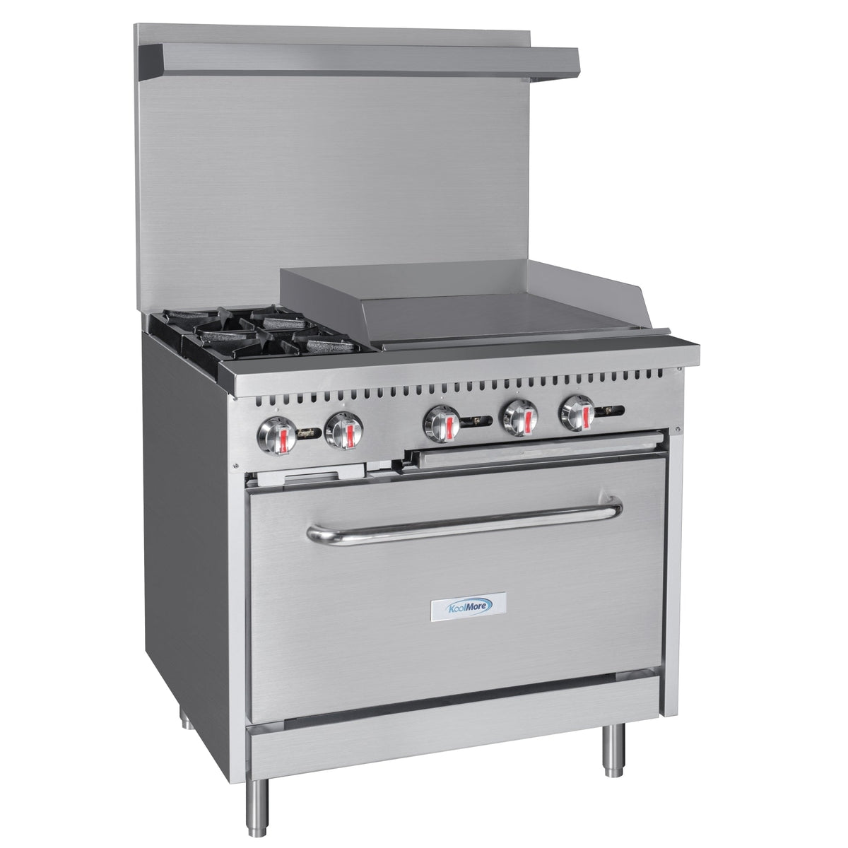 KoolMore KM-CRG36-LP 36 In. Commercial Liquid Propane Range, Stainless Steel, 2 Open Burners, 24 In. Griddle