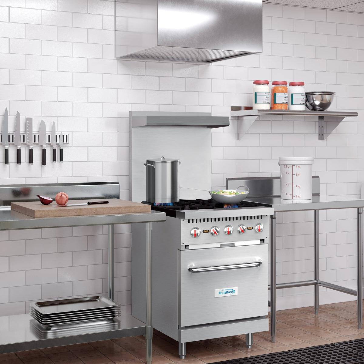 KoolMore KM-CR24-LP 24 In. Commercial Liquid Propane Range, 4 Burners, Standard Oven, Stainless Steel
