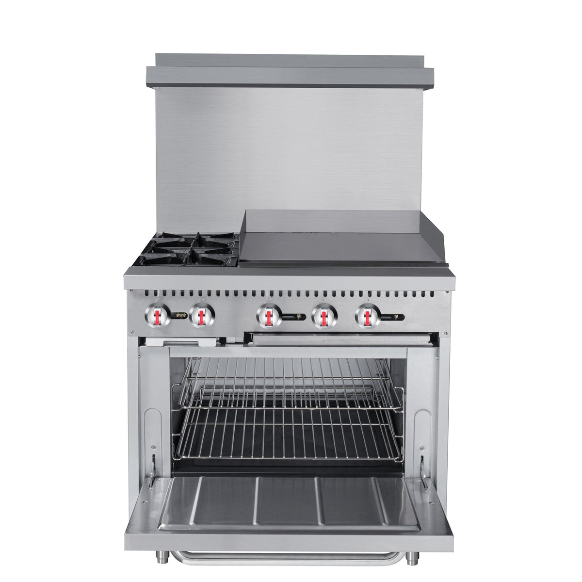 KoolMore KM-CRG36-NG 36 In. Commercial Natural Gas Range, Stainless Steel, 2 Open Burners, 24 In. Griddle