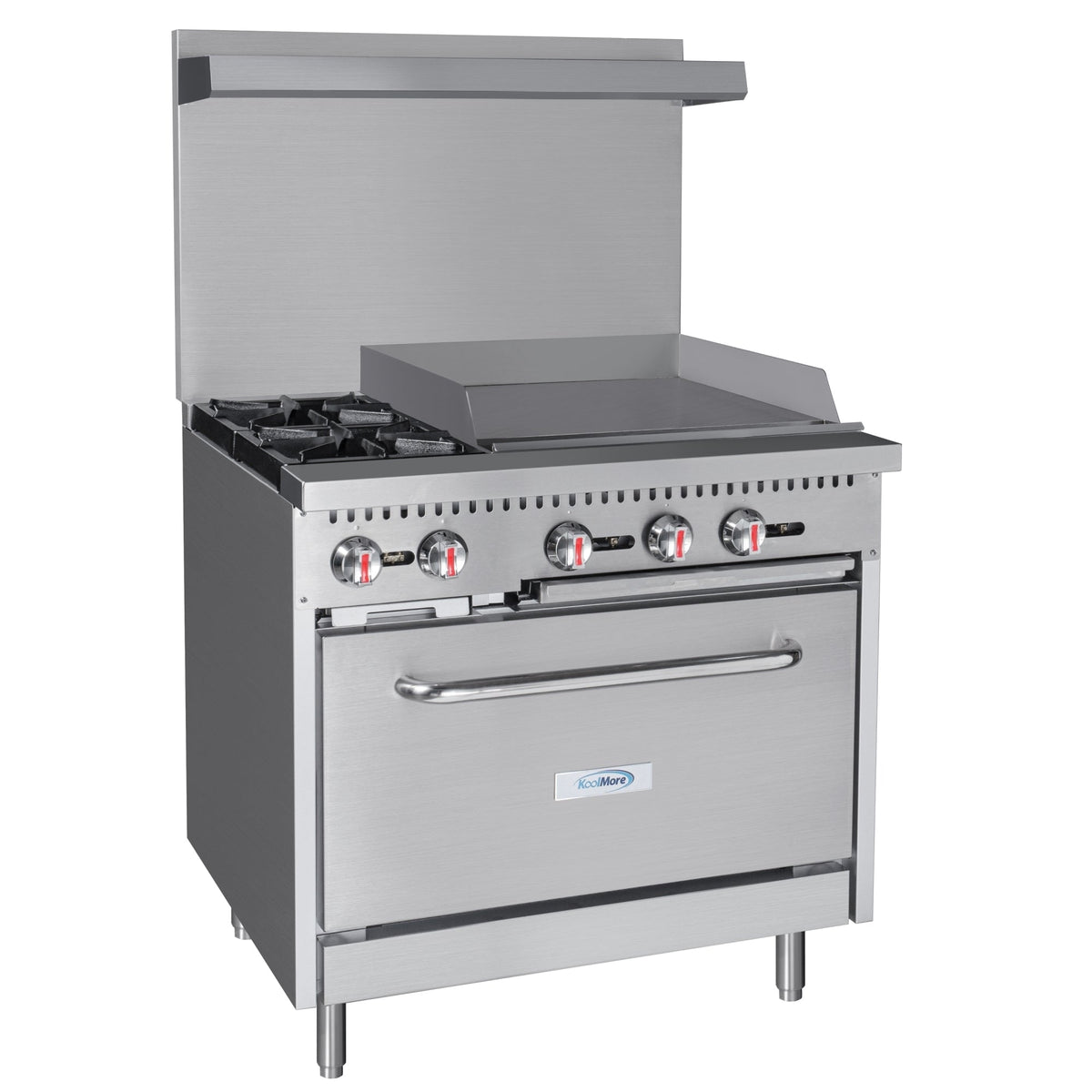 KoolMore KM-CRG36-NG 36 In. Commercial Natural Gas Range, Stainless Steel, 2 Open Burners, 24 In. Griddle