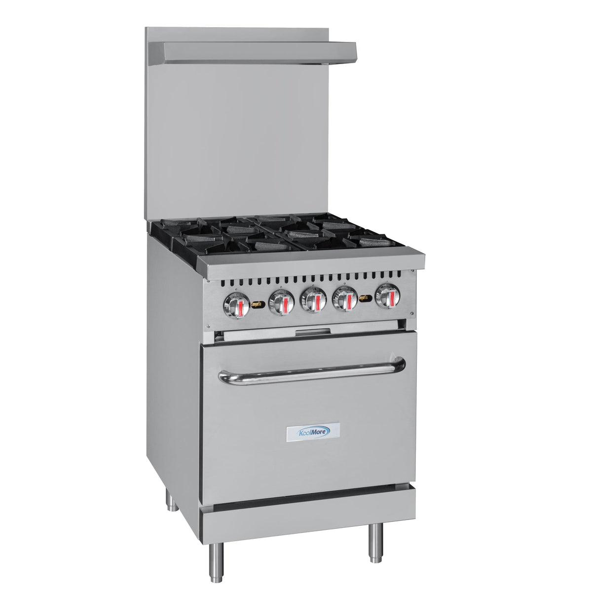KoolMore KM-CR24-NG 24 In. Commercial Natural Gas Range, 4 Burners, Standard Oven, Stainless Steel