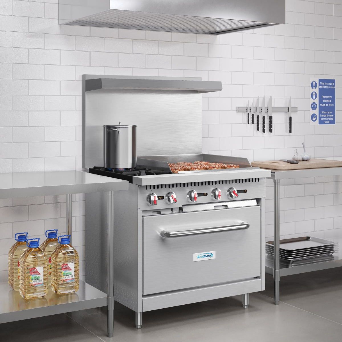 KoolMore KM-CRG36-LP 36 In. Commercial Liquid Propane Range, Stainless Steel, 2 Open Burners, 24 In. Griddle