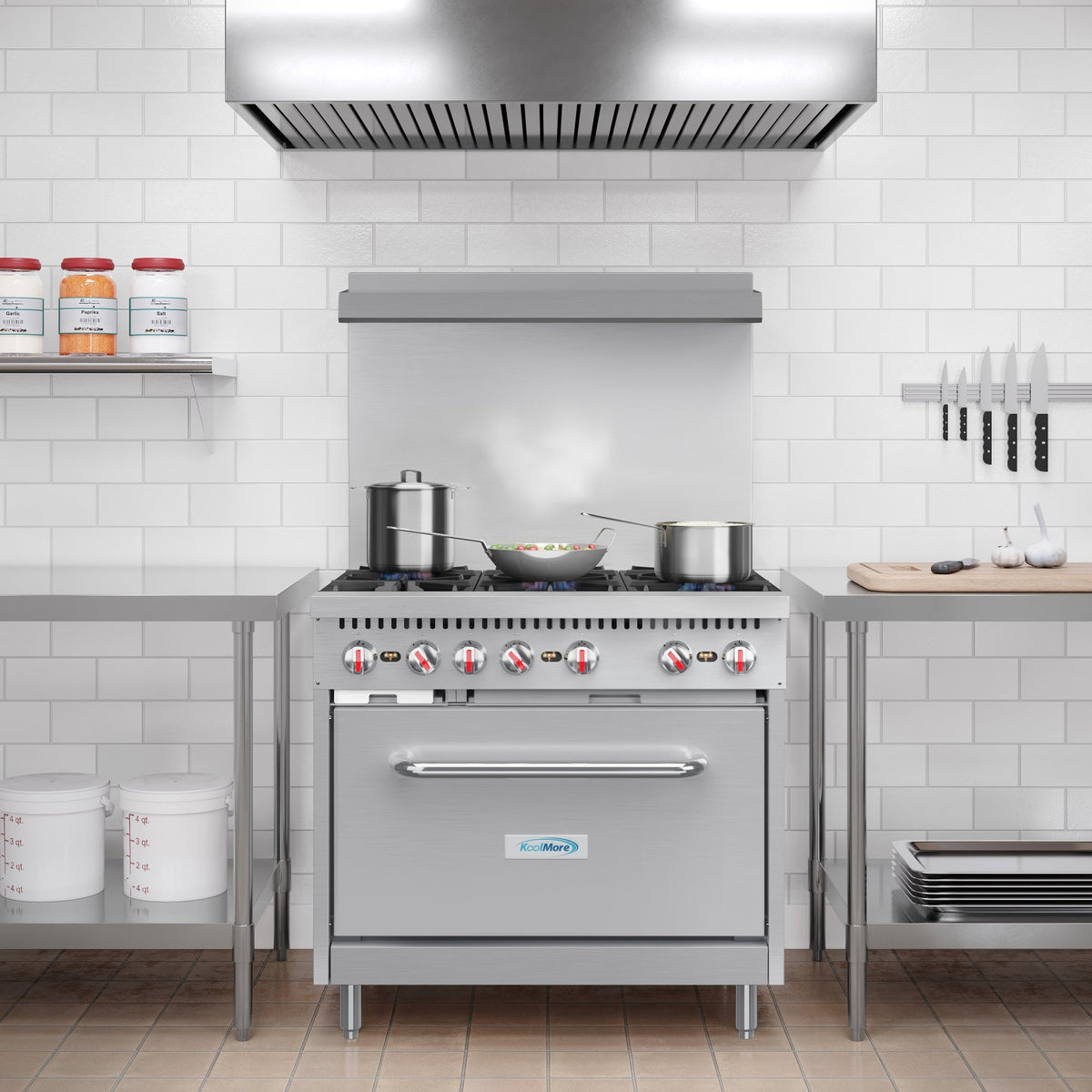 KoolMore KM-CR36-NG 36 In. Commercial Natural Gas Range, 6 Burners, Standard Oven, Stainless Steel