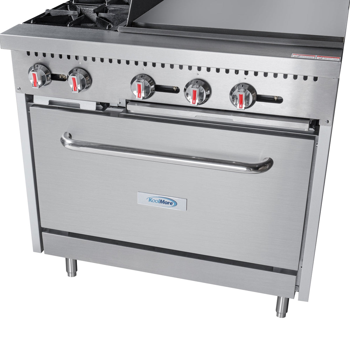 KoolMore KM-CRG36-LP 36 In. Commercial Liquid Propane Range, Stainless Steel, 2 Open Burners, 24 In. Griddle