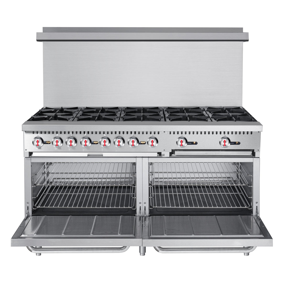 KoolMore KM-CR60-LP 60 In. Commercial Liquid Propane Range, 10 Burners, 2 Standard Ovens, Stainless Steel