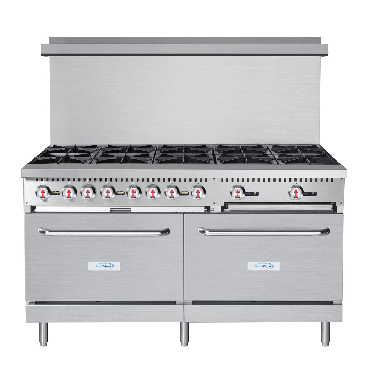 KoolMore KM-CR60-LP 60 In. Commercial Liquid Propane Range, 10 Burners, 2 Standard Ovens, Stainless Steel