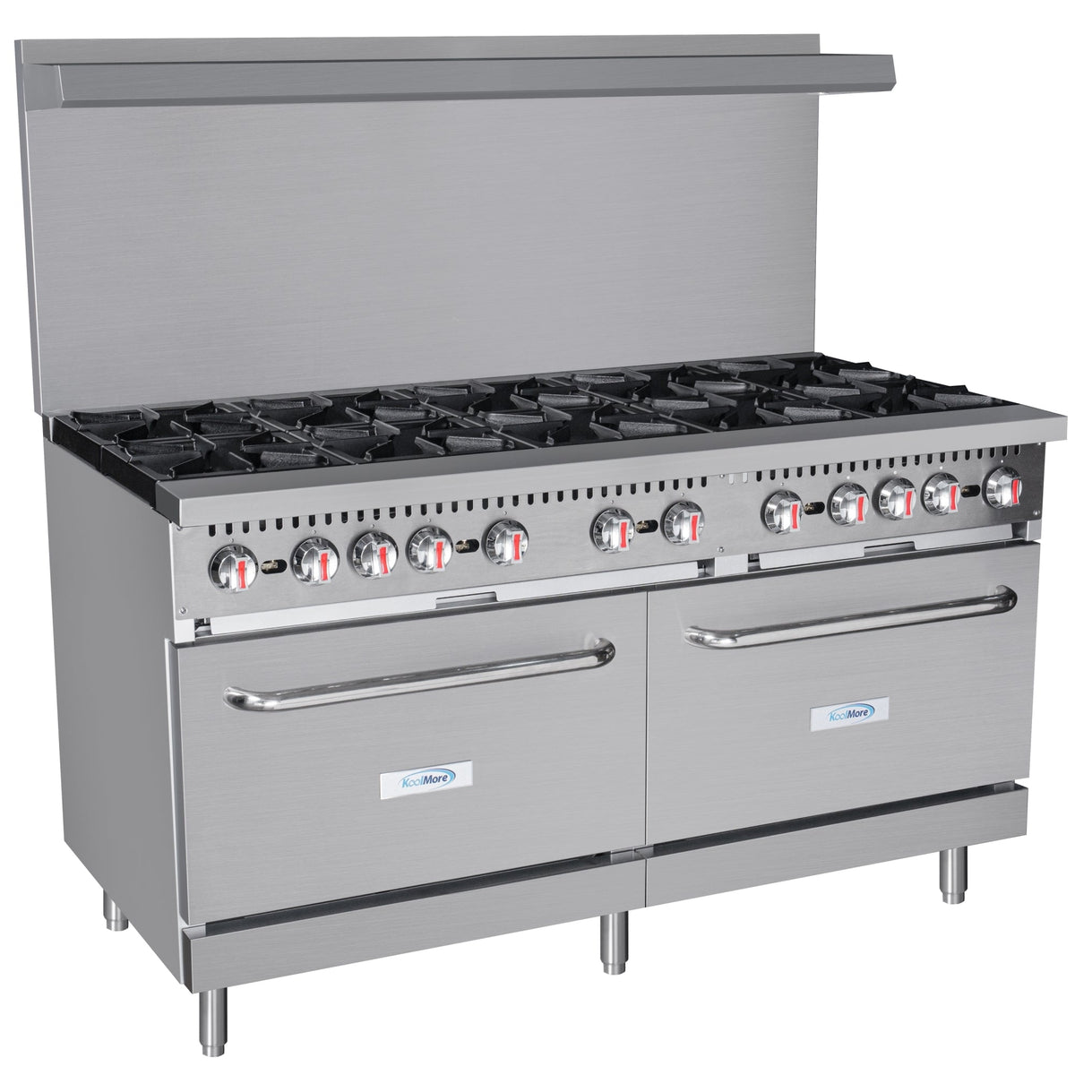 KoolMore KM-CR60-NG 60 In. Commercial Natural Gas Range, 10 Burners, 2 Standard Ovens, Stainless Steel