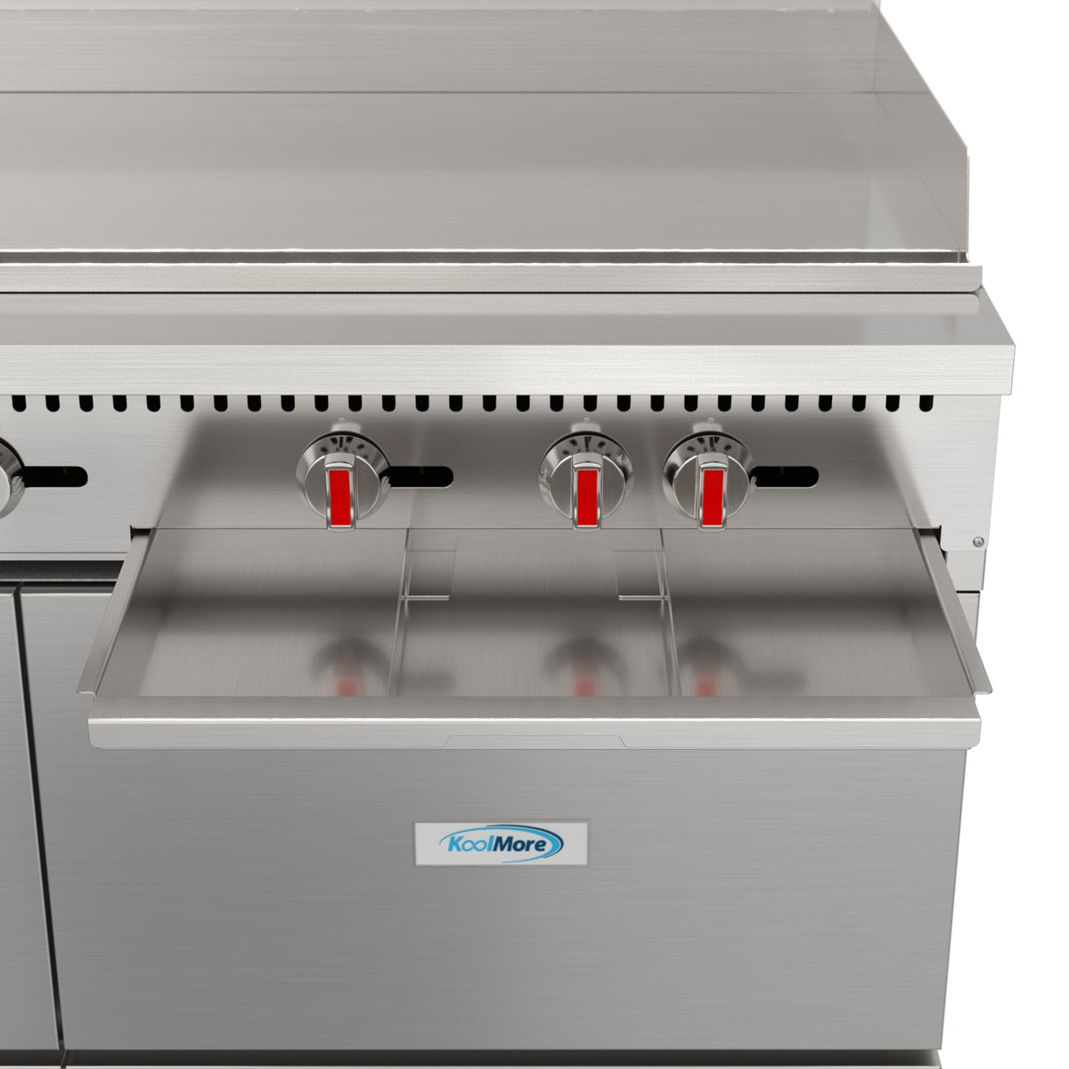 KoolMore KM-CRG482-NG 60 In. Commercial Natural Gas Range, Stainless Steel, 2 Open Burners, 48 In. Griddle, Dual Ovens