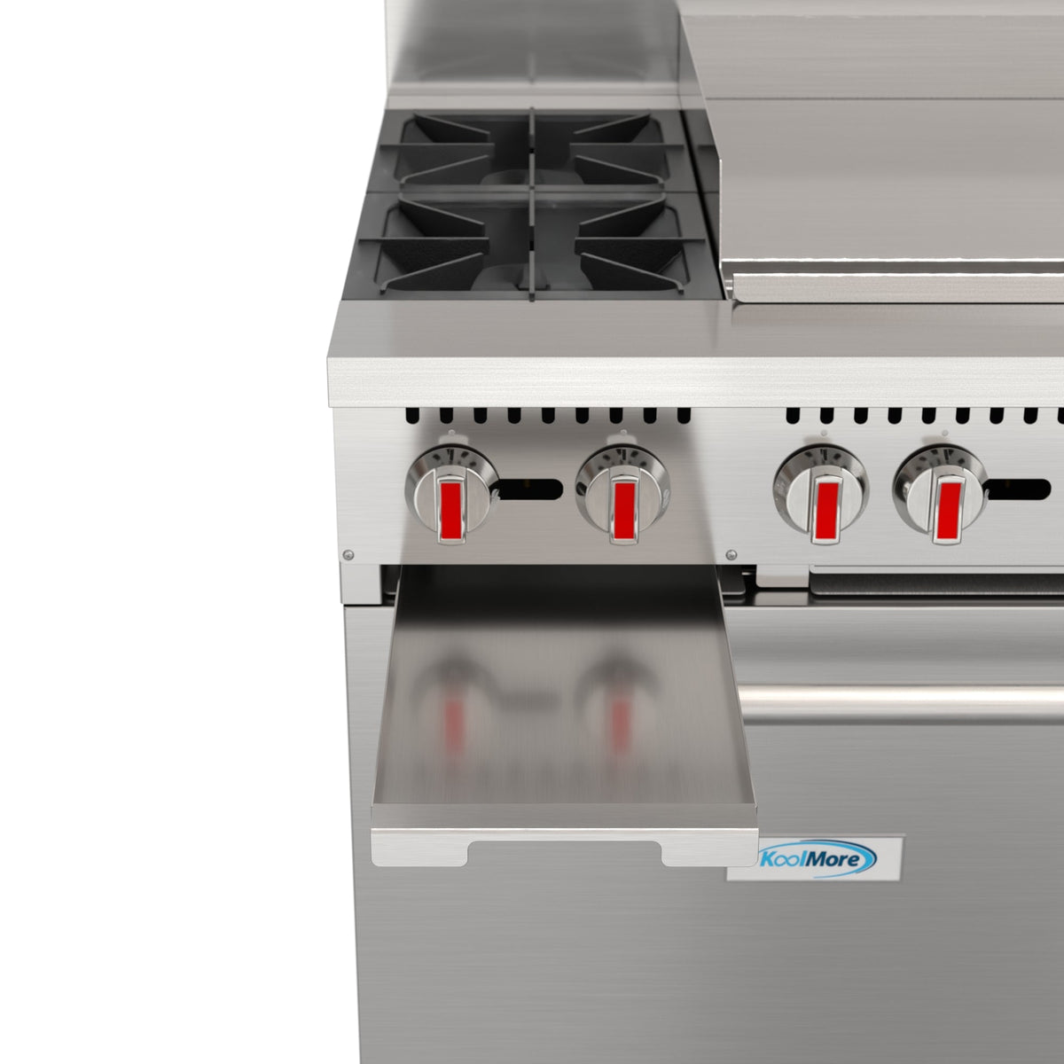 KoolMore KM-CRG482-NG 60 In. Commercial Natural Gas Range, Stainless Steel, 2 Open Burners, 48 In. Griddle, Dual Ovens