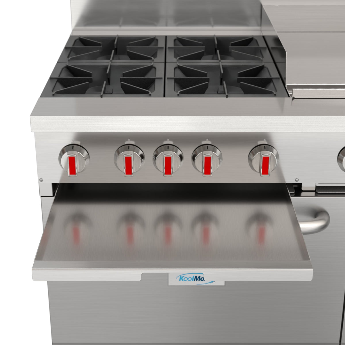 KoolMore KM-CRG364-NG 60 In. Commercial Natural Gas Range, Stainless Steel, 4 Open Burners, 36 In. Griddle, Dual Ovens