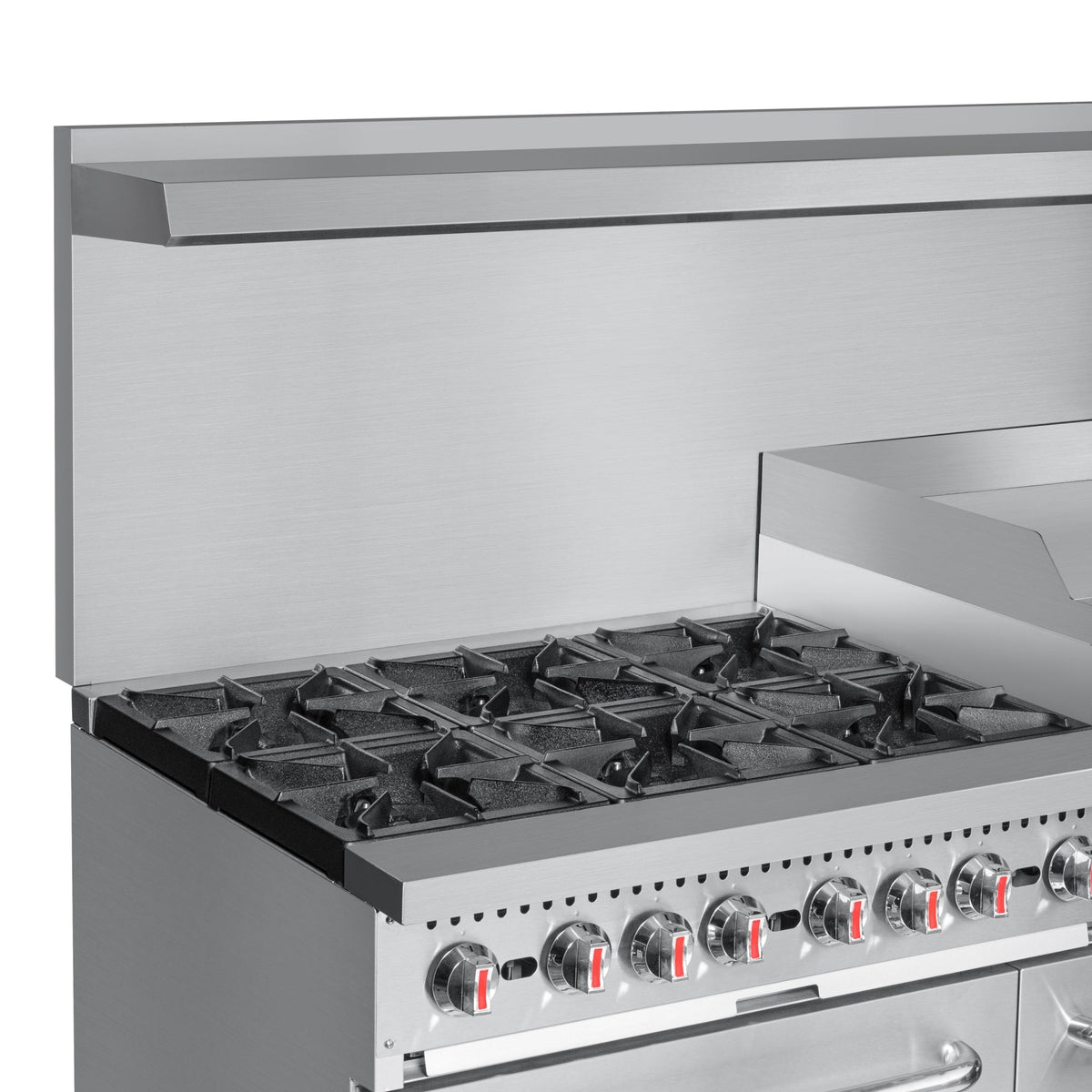 KoolMore KM-CRGB60-LP 60 In. Commercial Liquid Propane Range, Stainless Steel, 6 Open Burners, 24 In. Griddle, Broiler, Dual Ovens