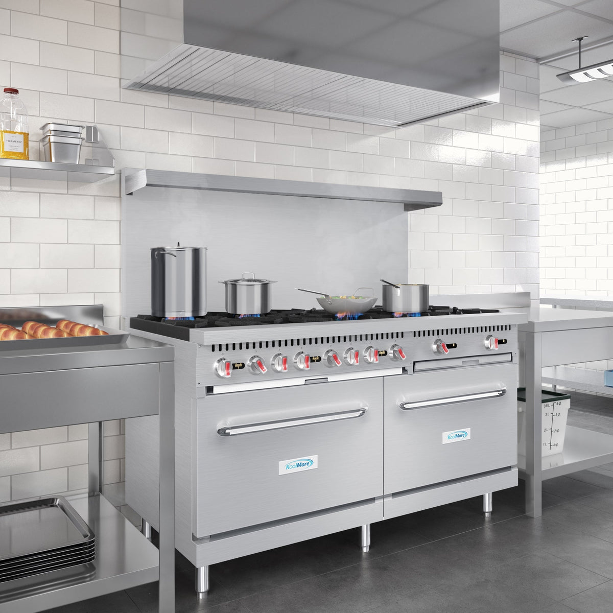 KoolMore KM-CR60-LP 60 In. Commercial Liquid Propane Range, 10 Burners, 2 Standard Ovens, Stainless Steel