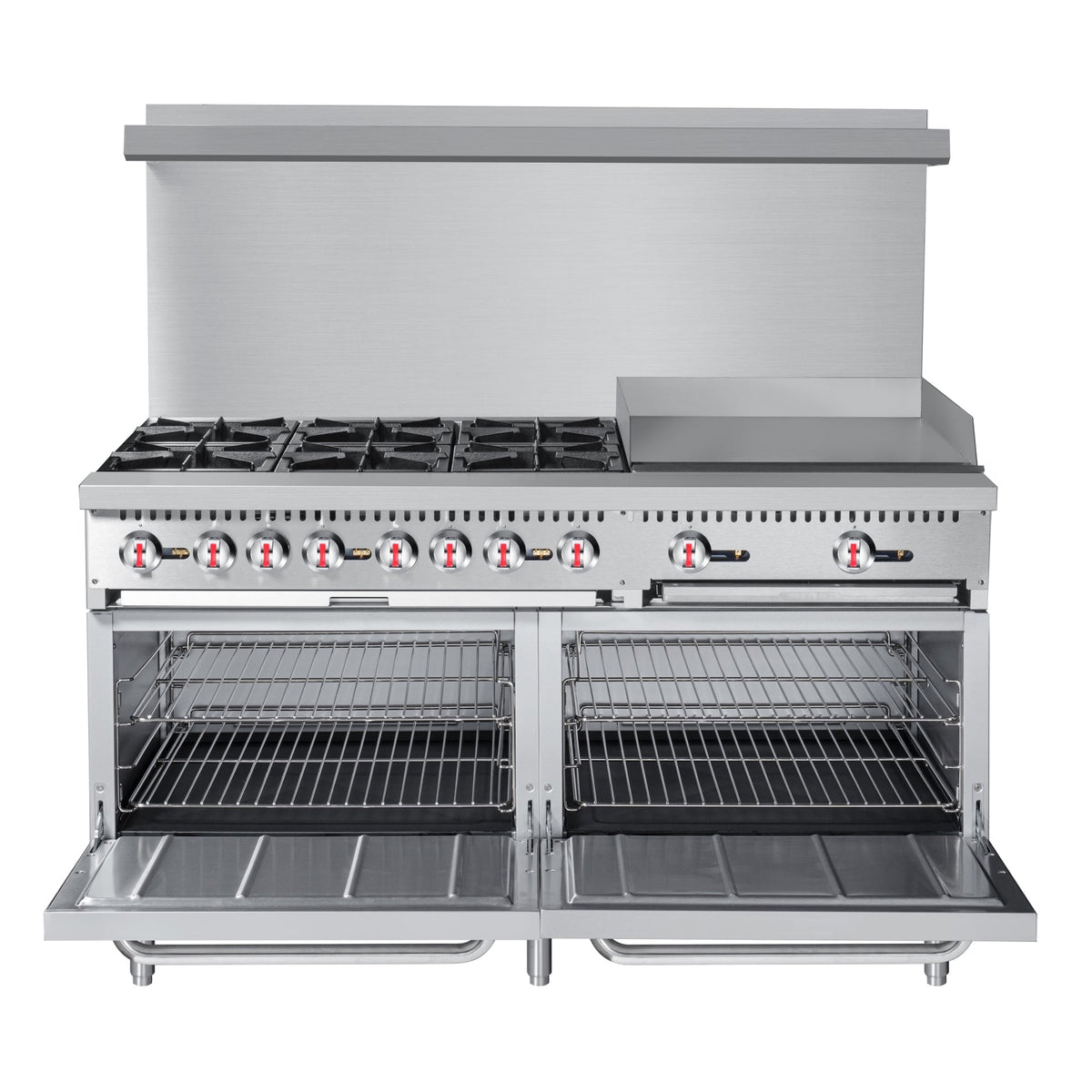 KoolMore KM-CRG60-LP 60 In. Commercial Liquid Propane Range, Stainless Steel, 6 Open Burners, 24 In. Griddle, Dual Ovens