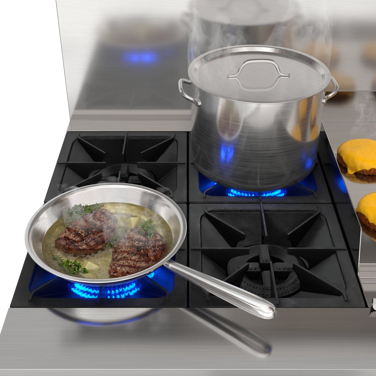 KoolMore KM-CRG364-NG 60 In. Commercial Natural Gas Range, Stainless Steel, 4 Open Burners, 36 In. Griddle, Dual Ovens