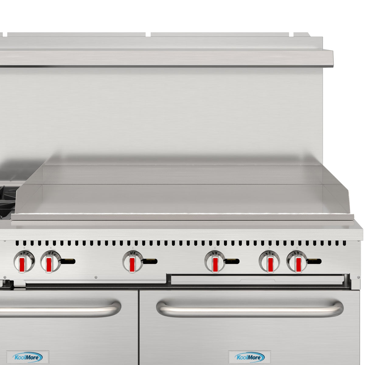 KoolMore KM-CRG482-NG 60 In. Commercial Natural Gas Range, Stainless Steel, 2 Open Burners, 48 In. Griddle, Dual Ovens
