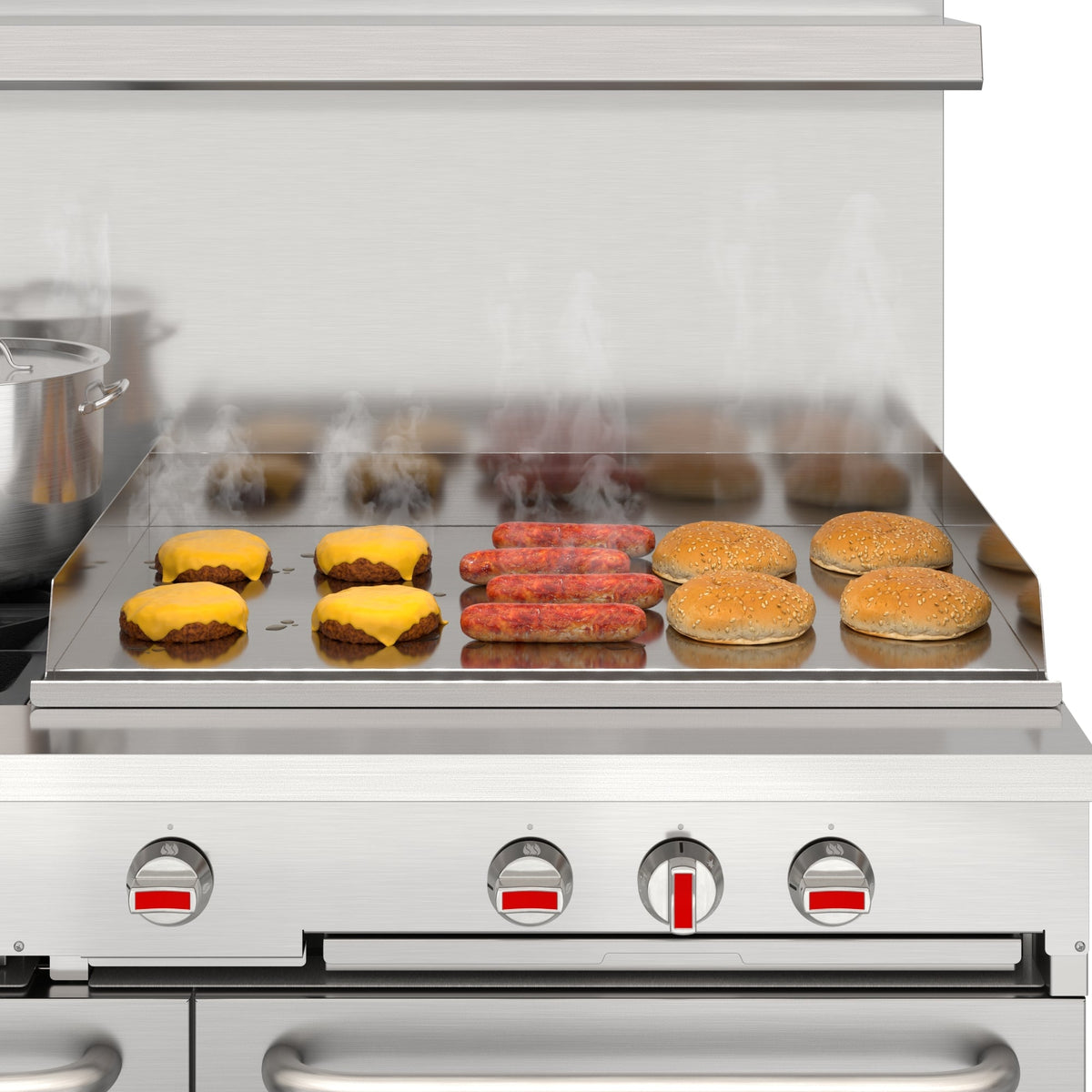 KoolMore KM-CRG364-NG 60 In. Commercial Natural Gas Range, Stainless Steel, 4 Open Burners, 36 In. Griddle, Dual Ovens