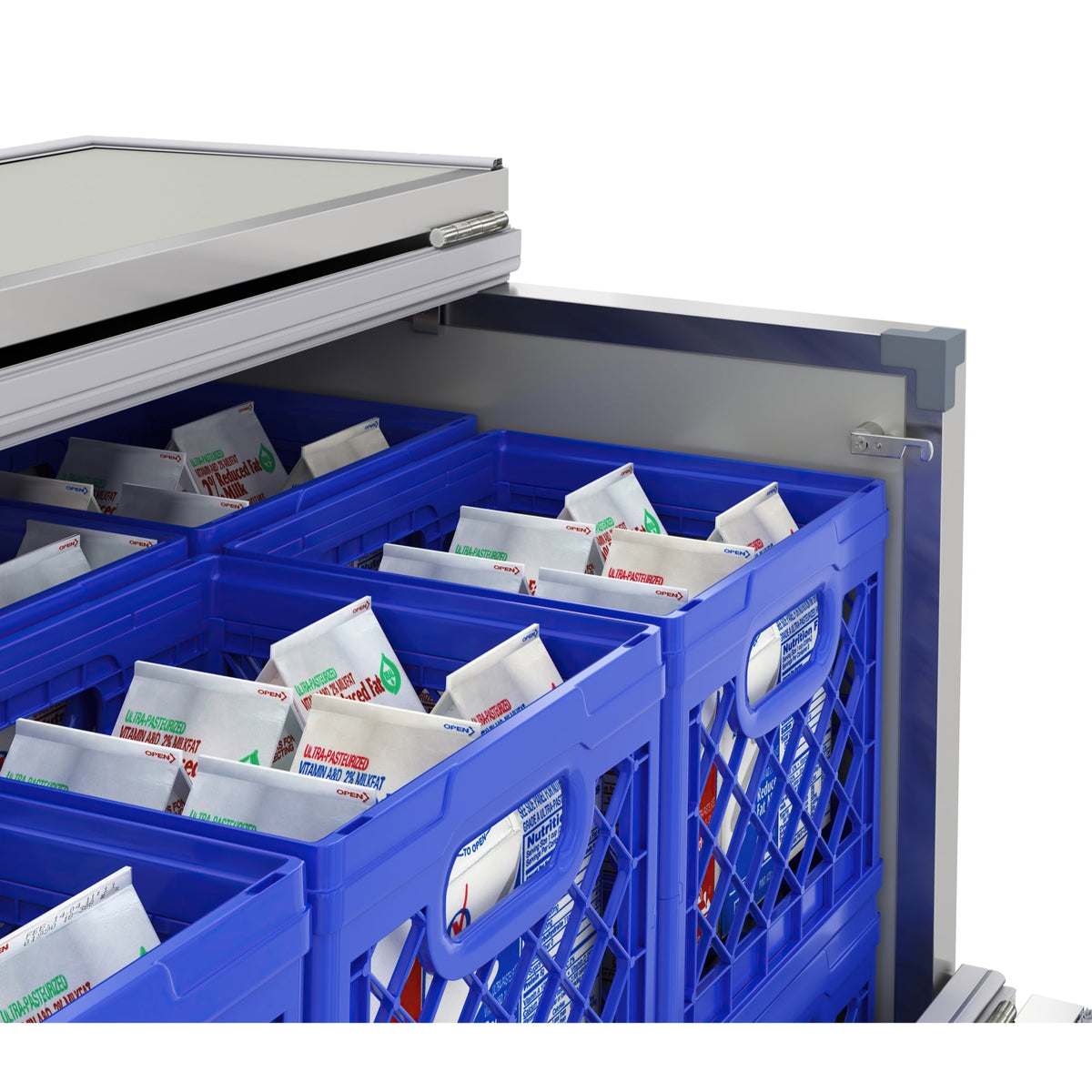 KoolMore KM-MC49-HDC 49 In. Commercial Milk Cooler, 12 Crate Capacity, Stainless Steel and White, Heavy-Duty Casters