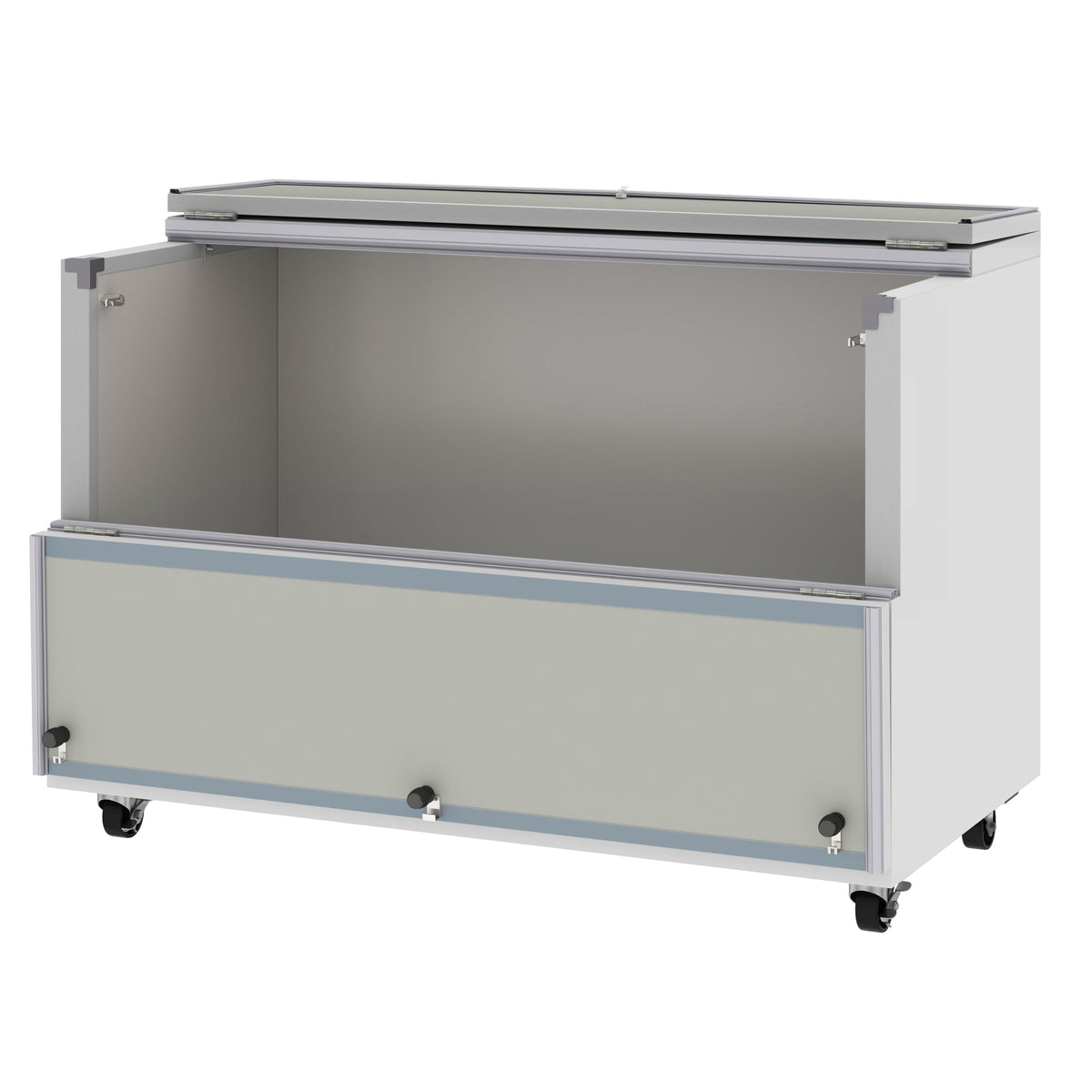 KoolMore KM-MC58-HDC 58 In. Commercial Milk Cooler, 16 Crate Capacity, Stainless Steel and White, Heavy-Duty Casters