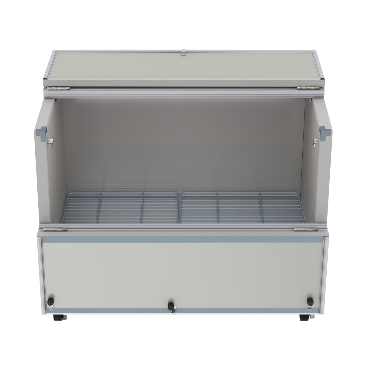 KoolMore KM-MC49-HDC 49 In. Commercial Milk Cooler, 12 Crate Capacity, Stainless Steel and White, Heavy-Duty Casters