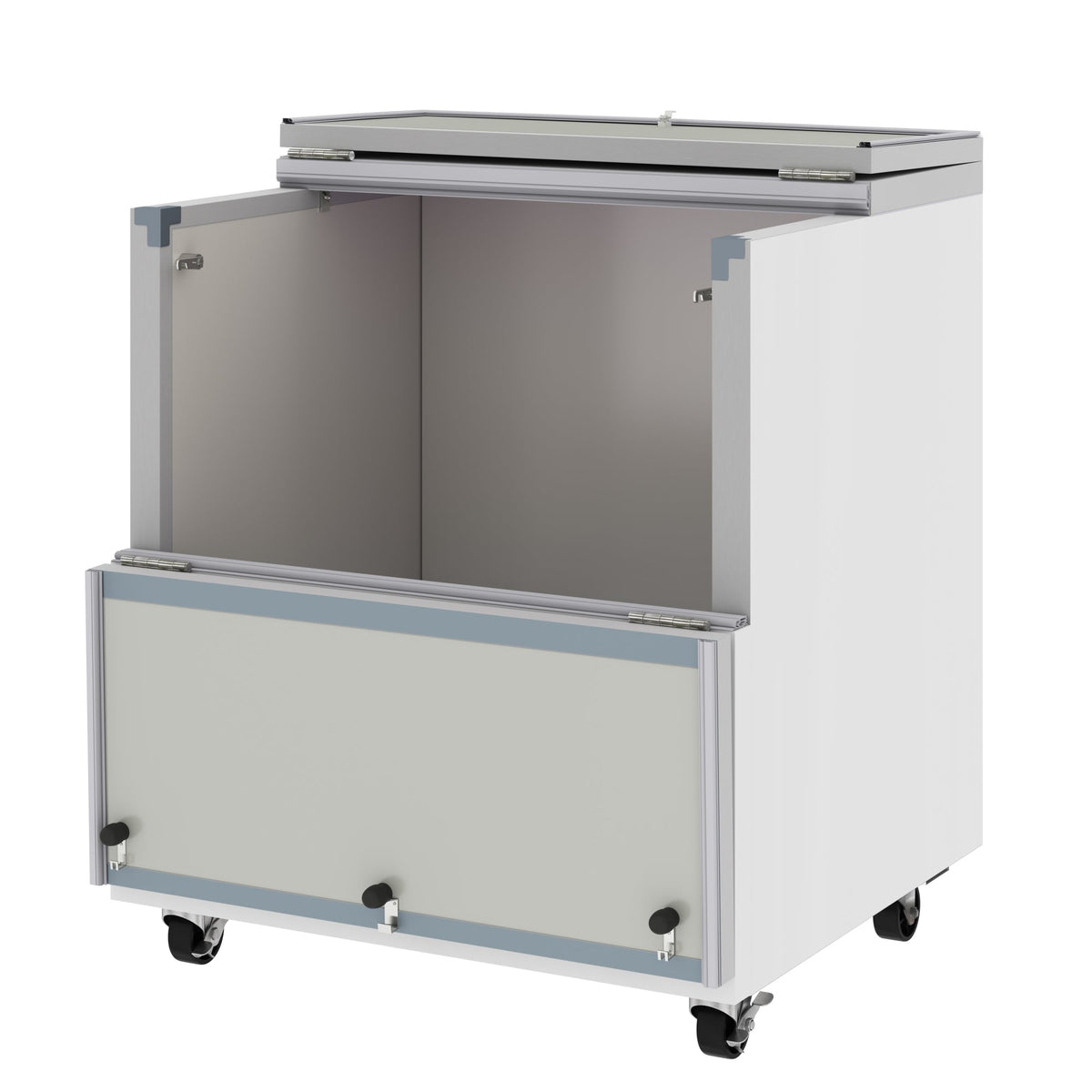 KoolMore KM-MC34-HDC 34 In. Commercial Milk Cooler, 8 Crate Capacity, Stainless Steel and White, Heavy-Duty Casters