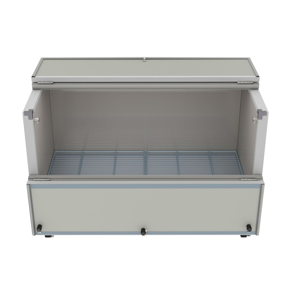 KoolMore KM-MC58-HDC 58 In. Commercial Milk Cooler, 16 Crate Capacity, Stainless Steel and White, Heavy-Duty Casters