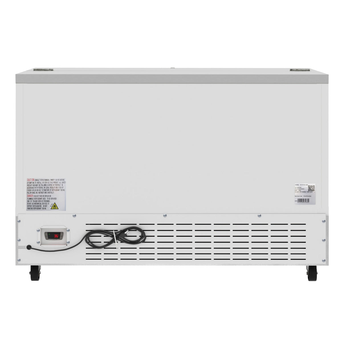 KoolMore KM-MC58-HDC 58 In. Commercial Milk Cooler, 16 Crate Capacity, Stainless Steel and White, Heavy-Duty Casters