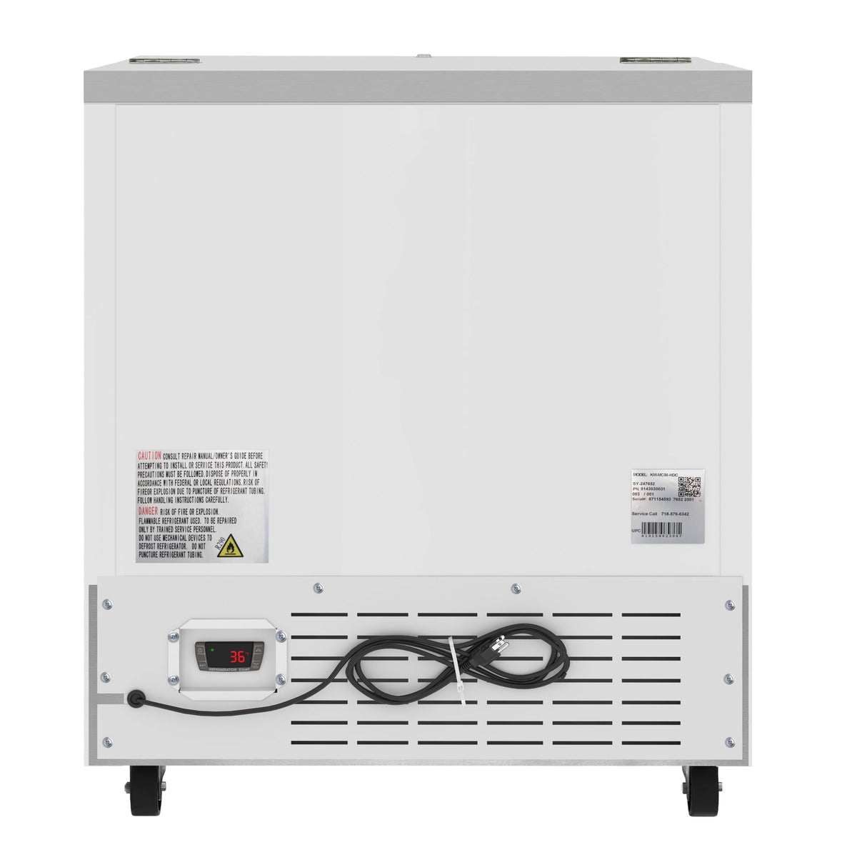 KoolMore KM-MC34-HDC 34 In. Commercial Milk Cooler, 8 Crate Capacity, Stainless Steel and White, Heavy-Duty Casters