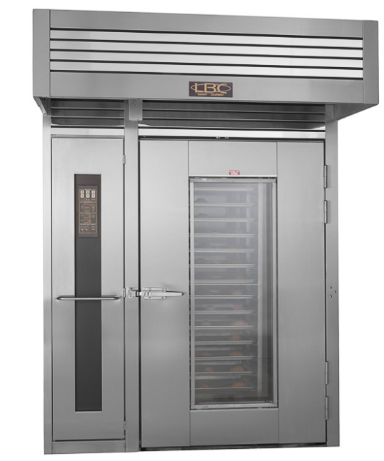 LBC Bakery LRO-2G6 290,000 BTU Gas Double Roll-In Rotating Rack Oven, 40 Full-Size Sheet Pan Capacity with Exhaust Heat Recovery and Integrated Hood