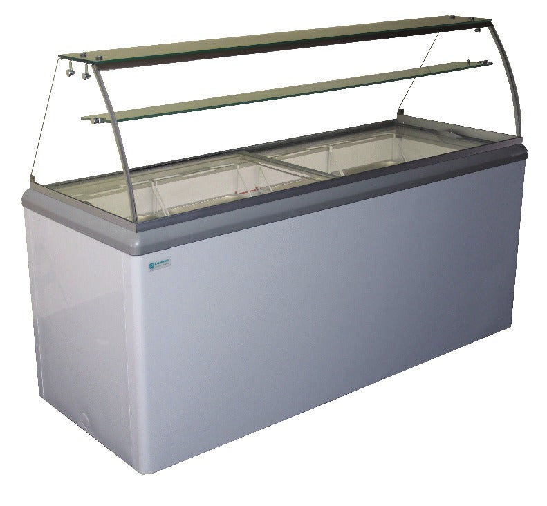 Excellence Industries HBD-10HC 60 In. Ice Cream Dipping Cabinet, 10 Can Display, Sloped Glass Canopy, Wide Range Thermostat