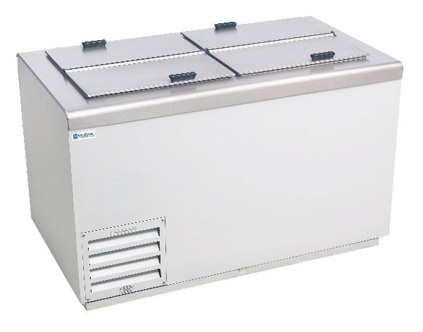 Excellence Industries HFF-12HC 81 In. Heavy Duty Storage Ice Cream Freezer, 33 Can Capacity, Stainless Steel Flip Lid Top, Bottom Drain