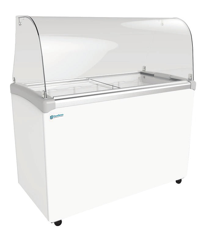 Excellence Industries EDC-8CHC 48 In. Ice Cream Dipping Cabinet, 8 Tub Display, Curved Glass Sneeze Shield, Dual Condensing System
