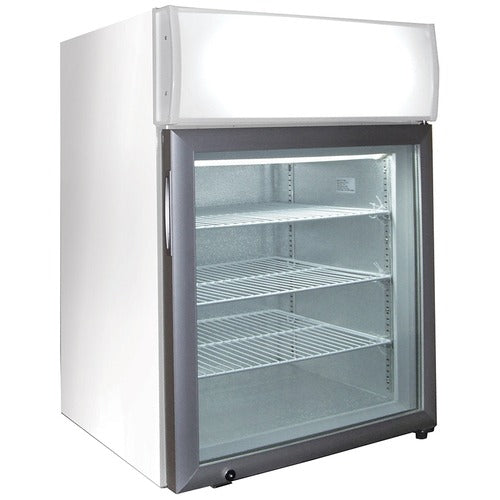 Excellence Industries CTF-2HCMS 23 In. Countertop Ice Cream Display Freezer, Insulated Self-Closing Glass Door, Illuminated Sign, LED Interior Lighting