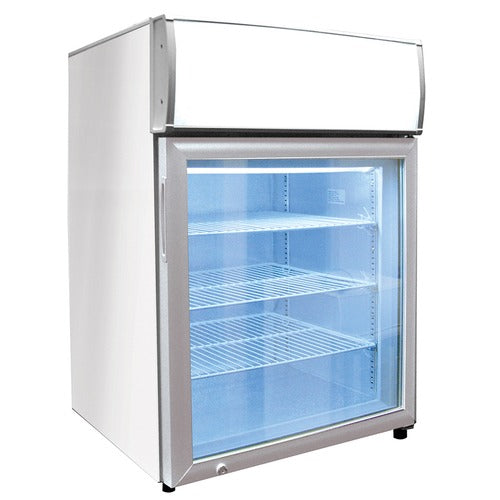 Excellence Industries CTF-4HCMS 24 In. Countertop Ice Cream Display Freezer, Insulated Self-Closing Glass Door, Illuminated Sign, LED Interior Lighting